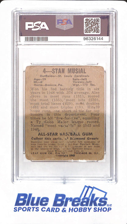 1948 Leaf - Stan Musial - # 4 - St Louis Cardinals - Baseball - PSA PR 1