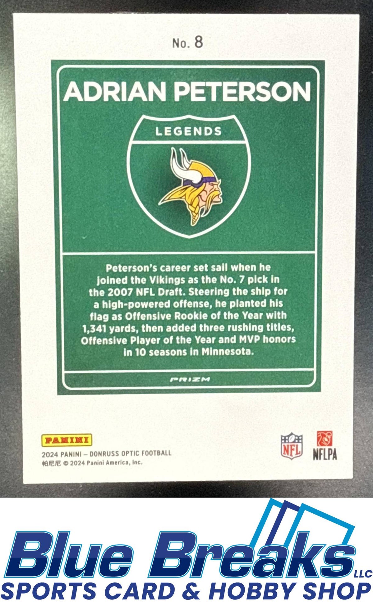 2024 Panini Donruss Optic Adrian Peterson #8 Downtown Legends SSP Minnesota Vikings