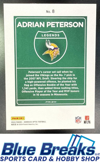 2024 Panini Donruss Optic Adrian Peterson #8 Downtown Legends SSP Minnesota Vikings