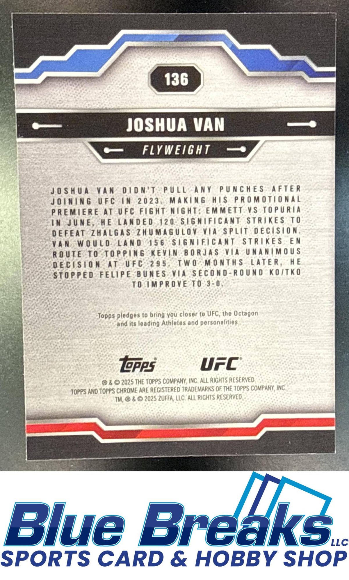 2025 Topps UFC Chrome Sapphire Joshua Van #136 RC