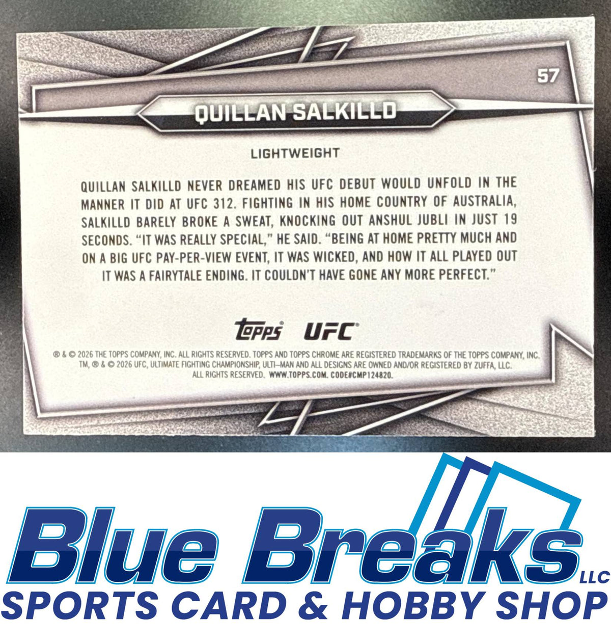 2026 Topps Chrome Sapphire UFC Quillan Salkilld #57a RC