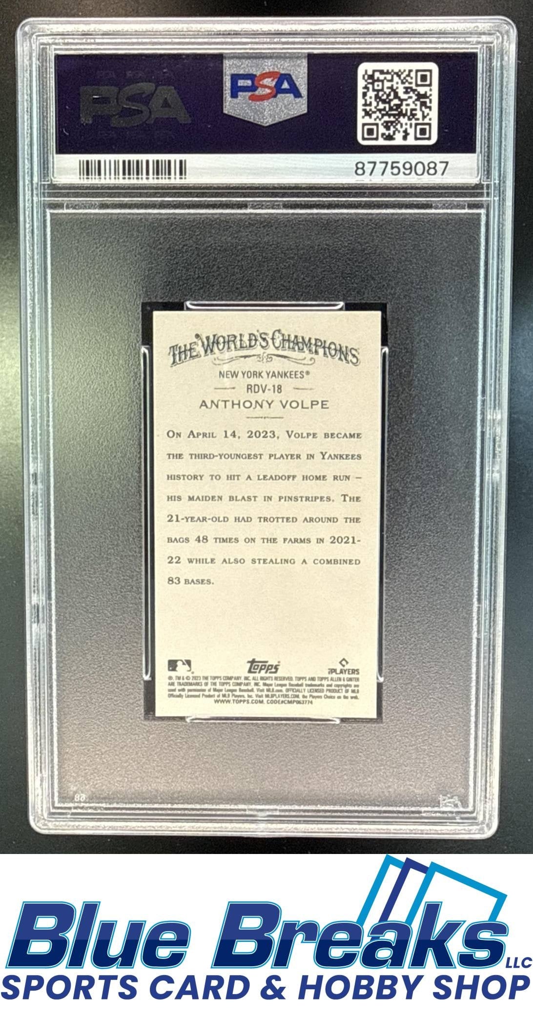 2023 Topps Allen & Ginter Anthony Volpe #RDV-18b A&G Rookie Design Variation Mini RC PSA 10 New York Yankees