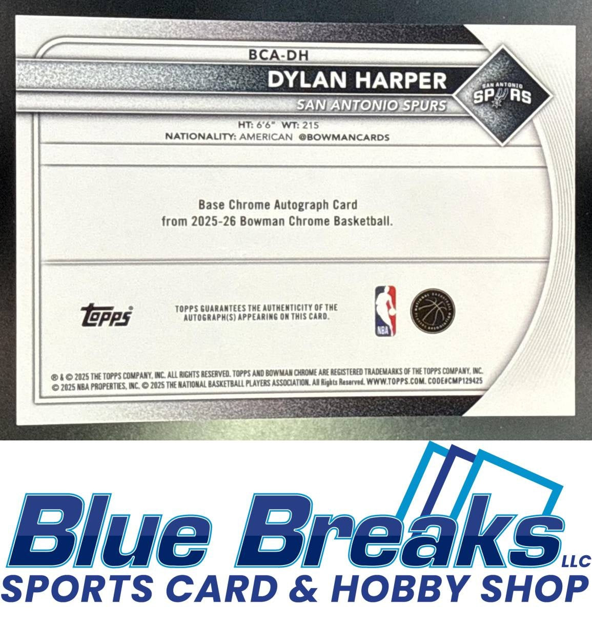 2025 Bowman Dylan Harper #BCA-DH Chrome Auto Green Geometric Refractor 47/99 RC San Antonio Spurs