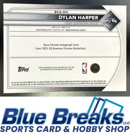 2025 Bowman Dylan Harper #BCA-DH Chrome Auto Green Geometric Refractor 47/99 RC San Antonio Spurs
