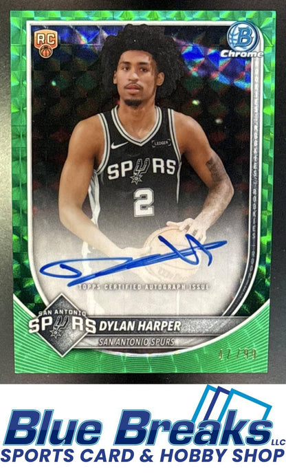 2025 Bowman Dylan Harper #BCA-DH Chrome Auto Green Geometric Refractor 47/99 RC San Antonio Spurs
