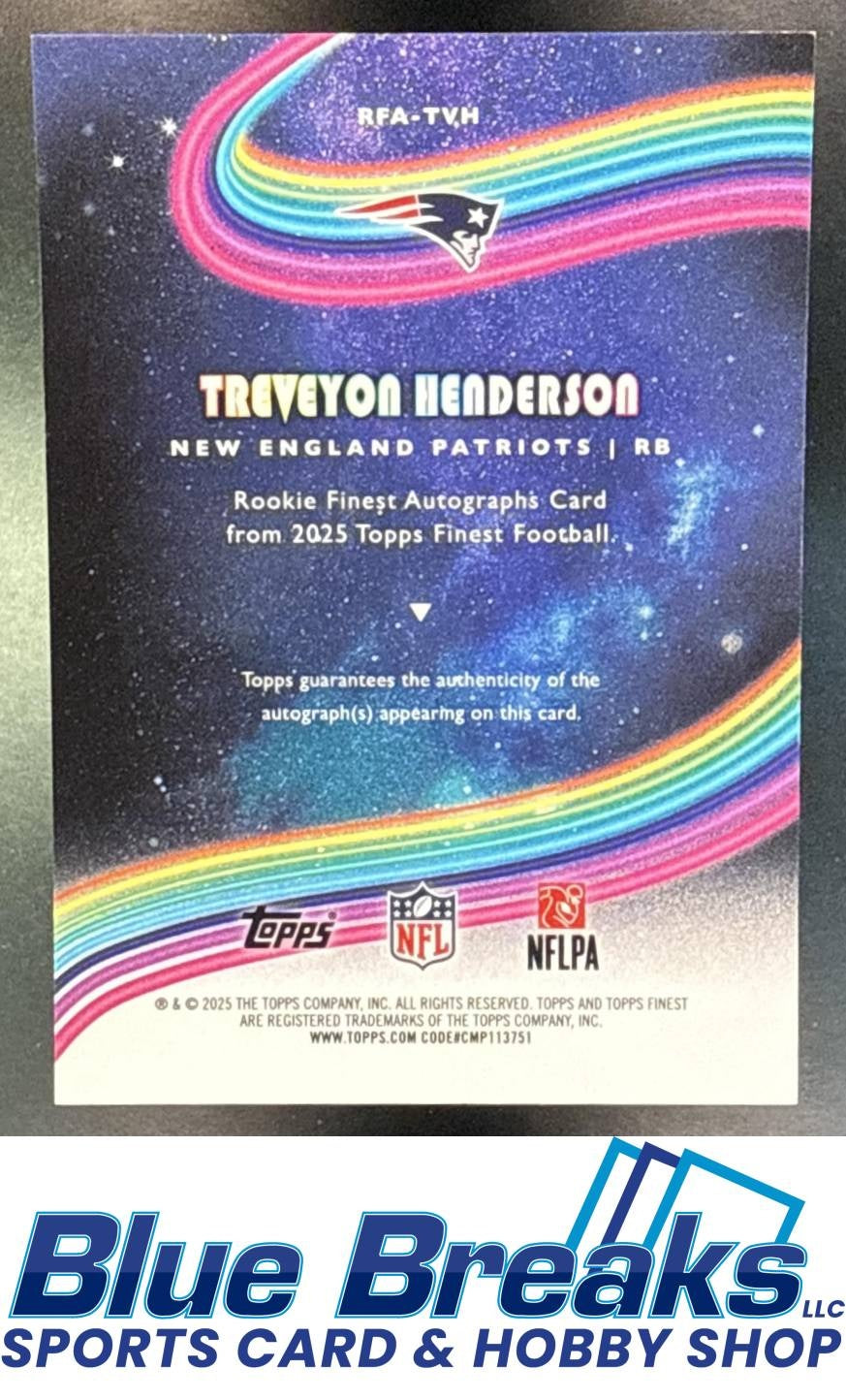 2025 Topps Finest TreVeyon Henderson #RFA-TVH Rookie Auto Gold Geometric Refractor 01/50 RC New England Patriots