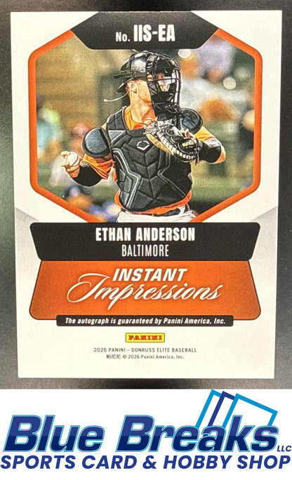2026 Panini Donruss Elite Ethan Anderson #41 Instant Impressions Signatures Auto Baltimore Orioles