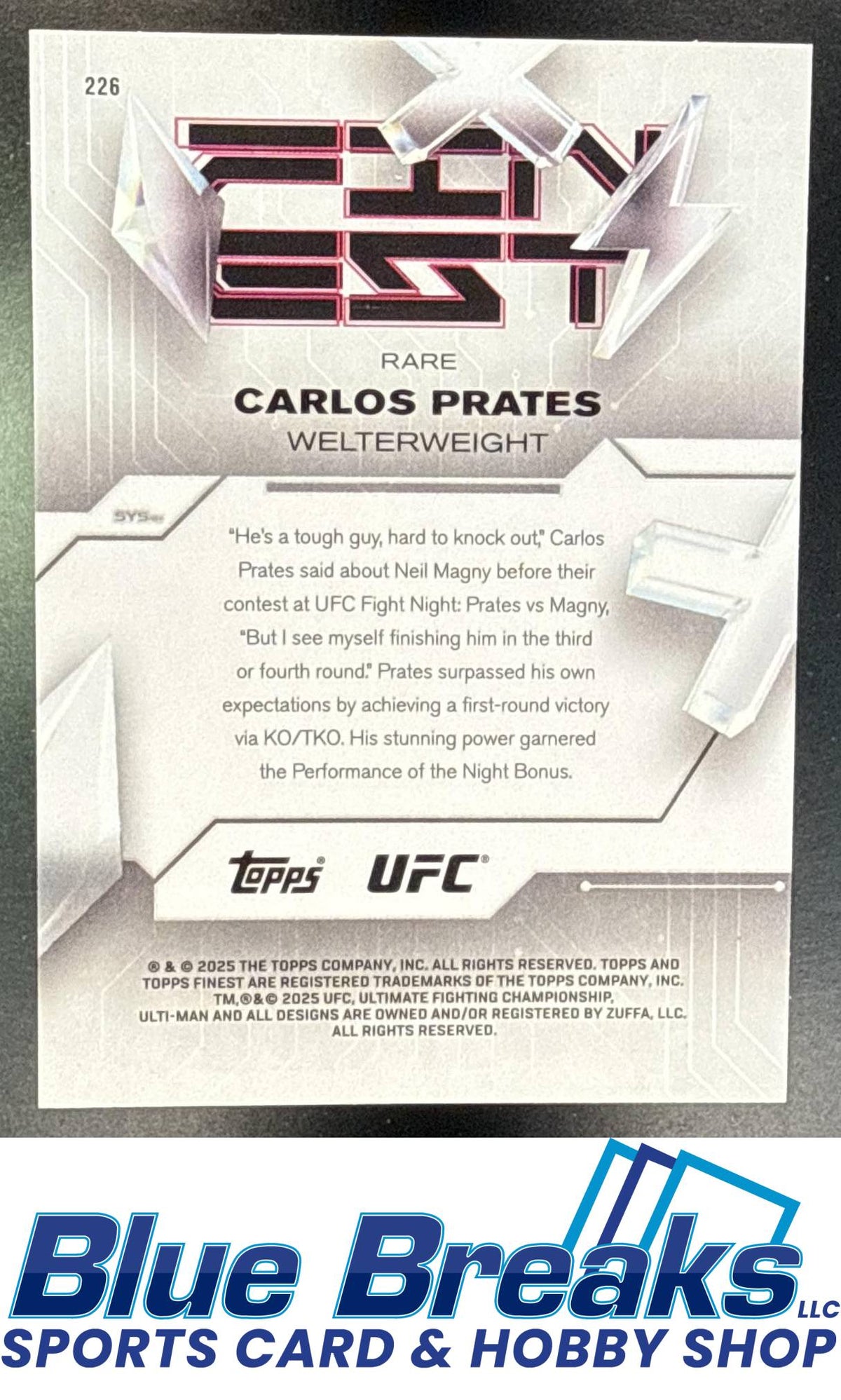 2025 Topps UFC Finest Carlos Prates #226 Purple Checkerboard Refractor 48/75 Rare RC