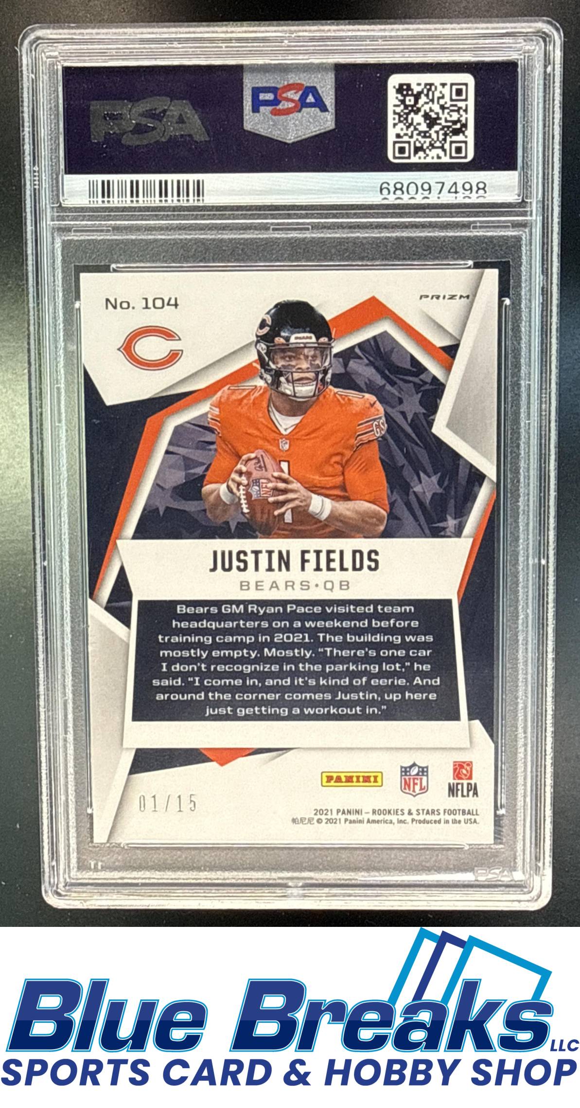 2021 Panini Rookies & Stars Justin Fields #104 Gold Pulsar Prizm 01/15 RC PSA 10 Chicago Bears