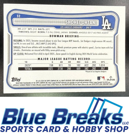2026 Bowman Mega Box Shohei Ohtani #52 Chrome Mojo Refractor Los Angeles Dodgers