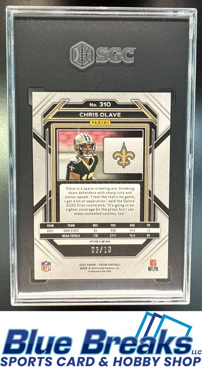 2022 Panini Prizm Chris Olave #310 Gold Shimmer 03/10 RC SGC 9 New Orleans Saints