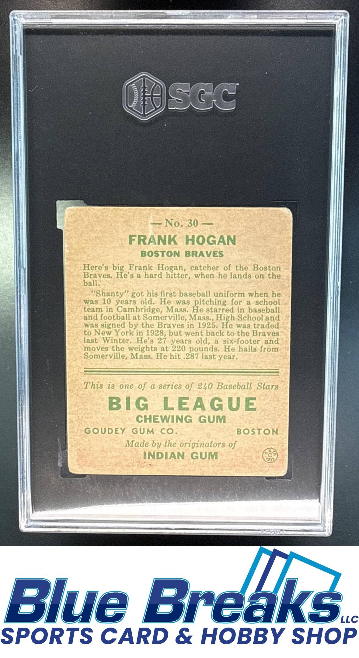 1933 Goudey R319 Frank Shanty Hogan Rookie #30 RC SGC 1.5 Boston Braves / Atlanta Braves