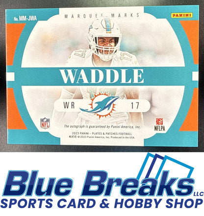 2023 Panini Plates & Patches Jaylen Waddle #MM-JWA Marquee Marks Green 03/25 Auto Miami Dolphins