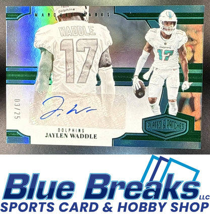 2023 Panini Plates & Patches Jaylen Waddle #MM-JWA Marquee Marks Green 03/25 Auto Miami Dolphins