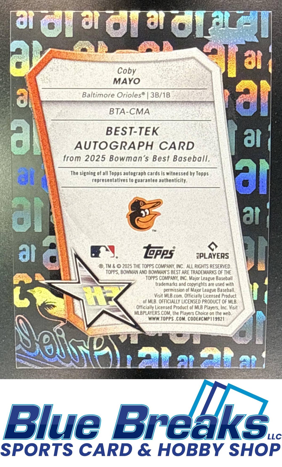 2025 Bowman's Best TEK Auto Coby Mayo 95/99 #BTA-CMA Baltimore Orioles