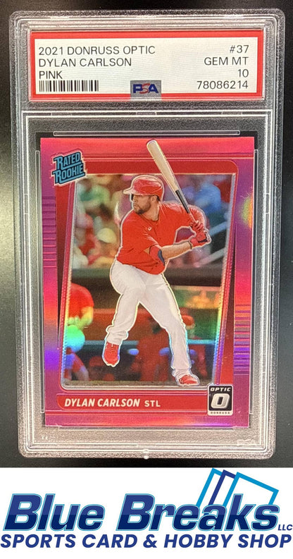 2021 Panini Donruss Optic Dylan Carlson #37 Pink RC Rated Rookie PSA 10 St. Louis Cardinals