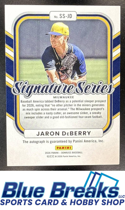 2026 Panini Donruss Jaron DeBerry #SS-JD Signature Series Purple 37/49 Auto Milwaukee Brewers
