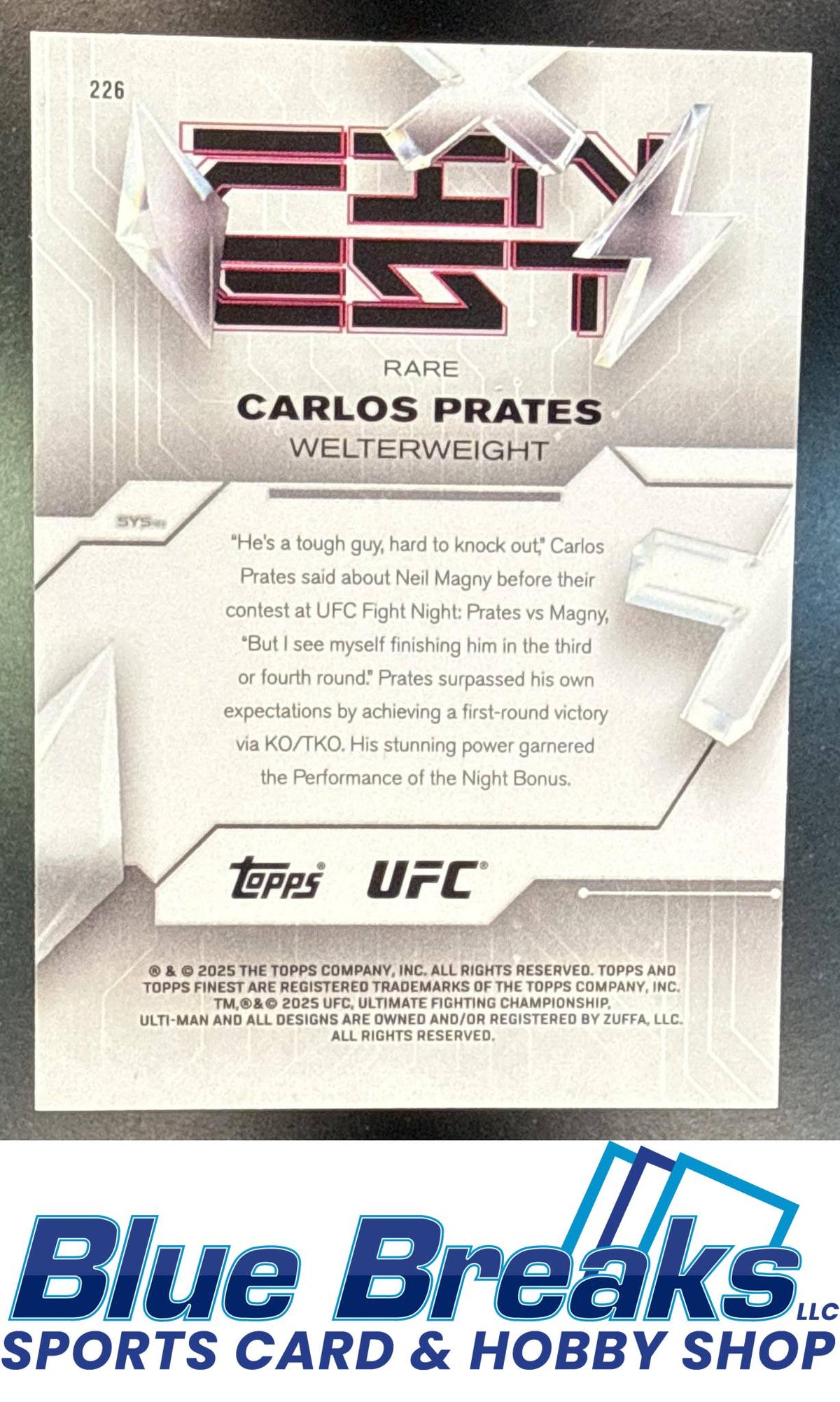 2025 Topps UFC Finest Carlos Prates #226 Purple Checkerboard Refractor 53/75 Rare RC