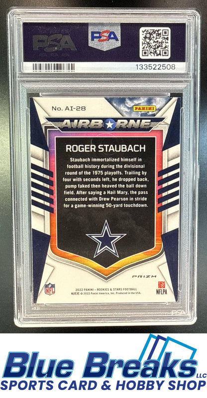 2022 Panini Rookies & Stars Roger Staubach #AI-28 Airborne Red Plaid PSA 10 Dallas Cowboys