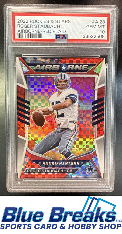 2022 Panini Rookies & Stars Roger Staubach #AI-28 Airborne Red Plaid PSA 10 Dallas Cowboys