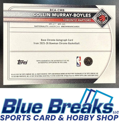 2025 Bowman Collin Murray-Boyles #BCA-CMB Chrome Auto Gold Refractor 40/50 RC Toronto Raptors