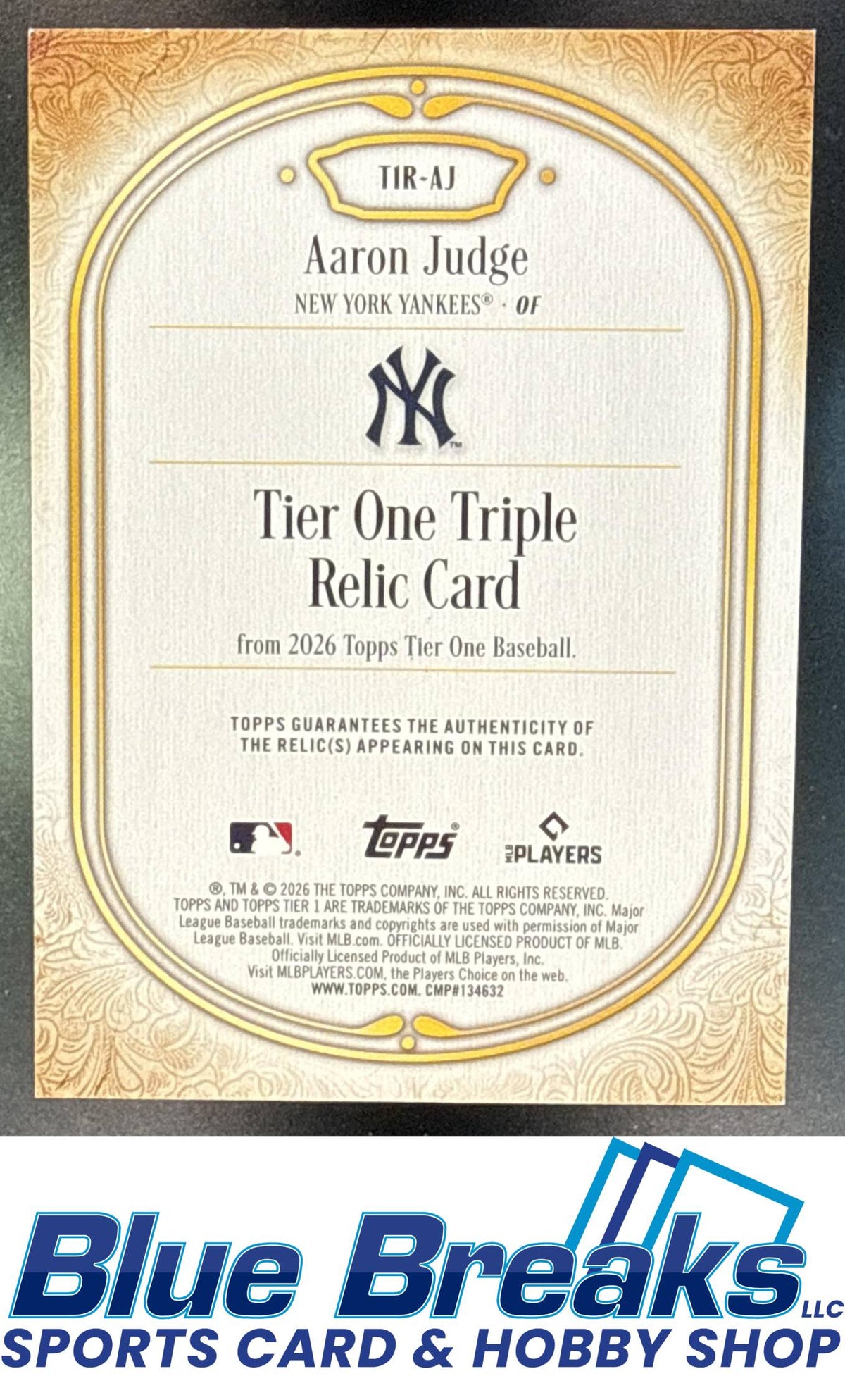 2026 Topps Tier One Aaron Judge #T1R-AJ Relic Triple 33/49 New York Yankees