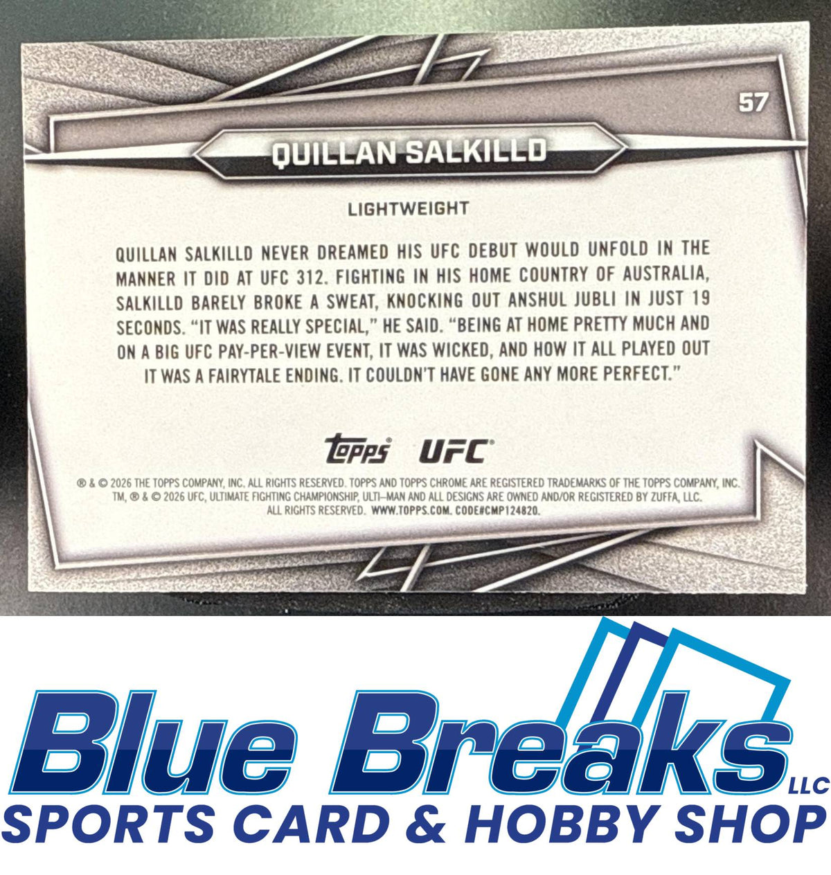 2026 Topps Chrome Sapphire UFC Quillan Salkilld #57e RC