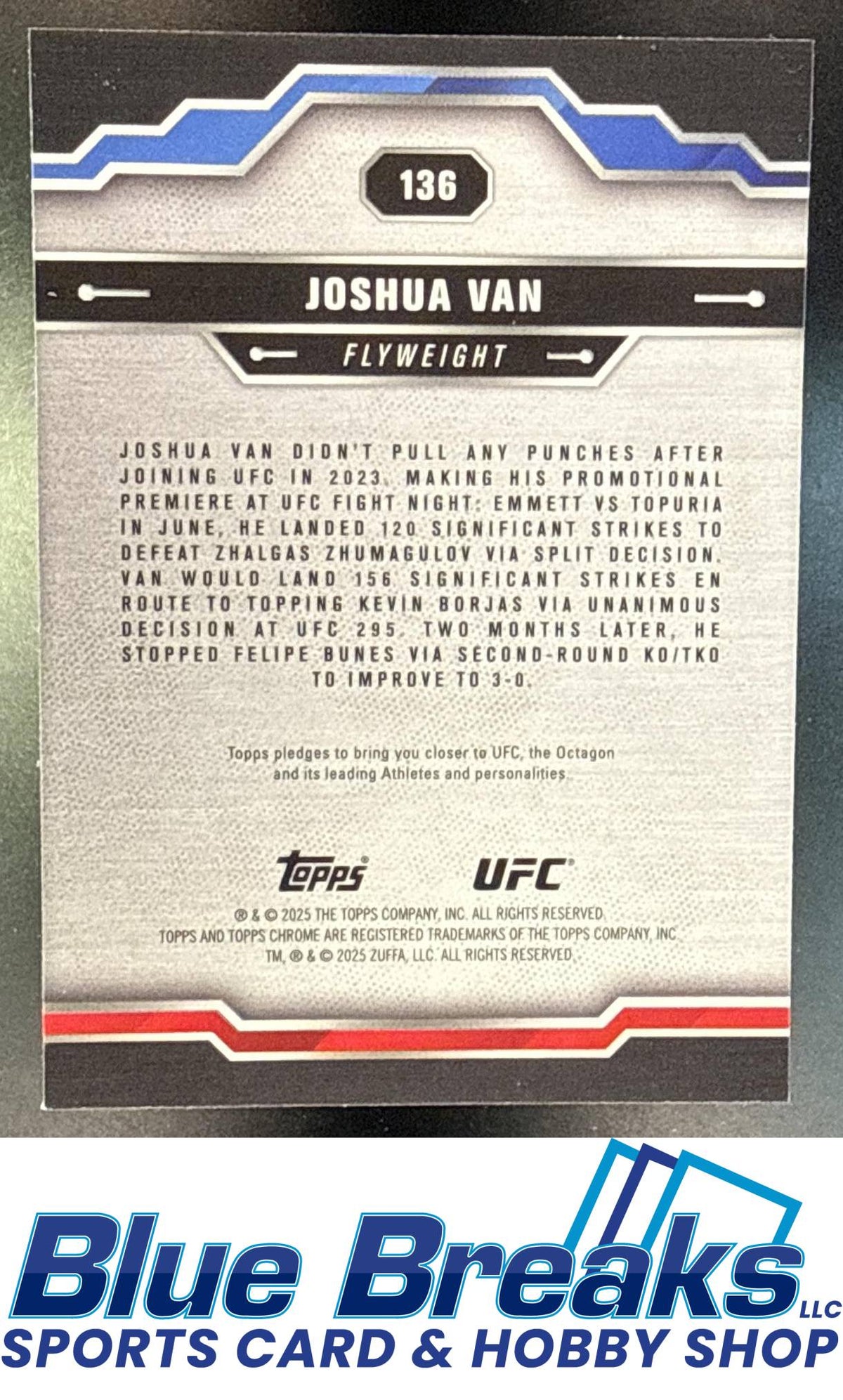 2025 Topps UFC Chrome Sapphire Joshua Van #136b RC