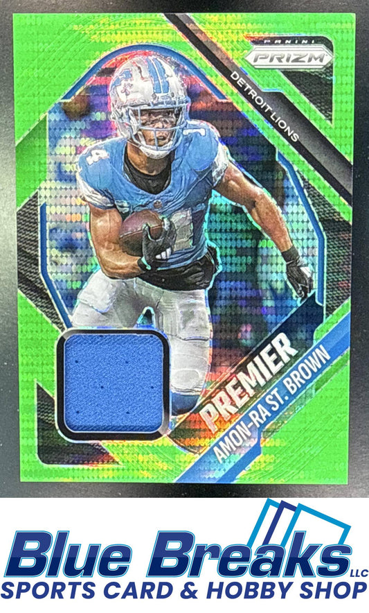2025 Panini Prizm Amon-Ra St. Brown #PJY-ASB Premier Jerseys Neon Green Pulsar Detroit Lions