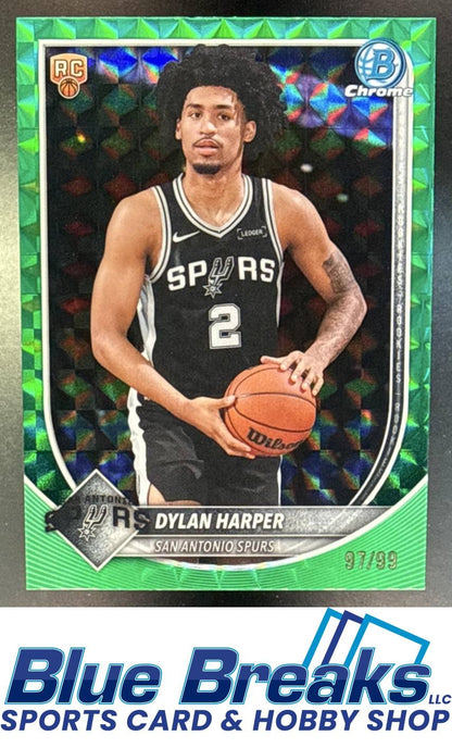 2025 Bowman Dylan Harper #BCV-2 Chrome Green Geometric Refractor 97/99 RC San Antonio Spurs