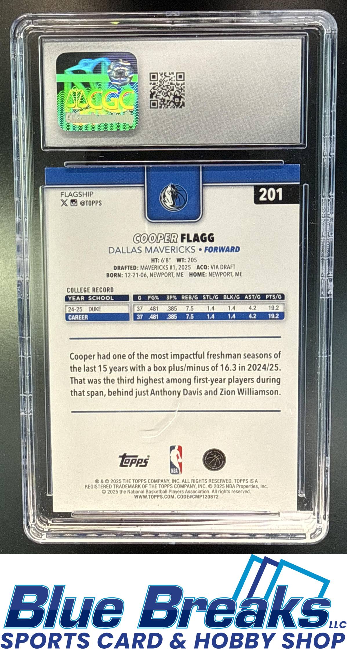 2025-26 Topps Cooper Flagg [RC] #201 RC CGC 9 Dallas Mavericks