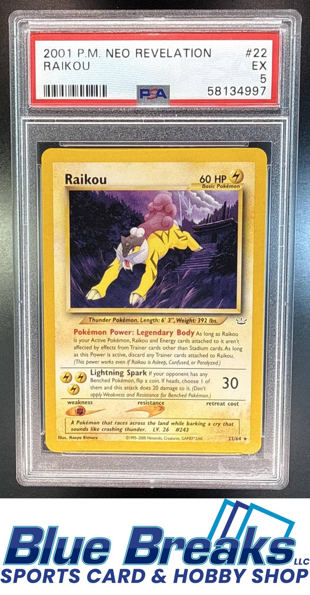 2001 Pokemon Neo Revelation Raikou #22/64 PSA 5