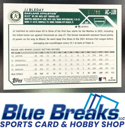 2023 Topps Chrome Update JJ Bleday #AC-JJB Auto Green Refractor 54/99 RC Oakland Athletics