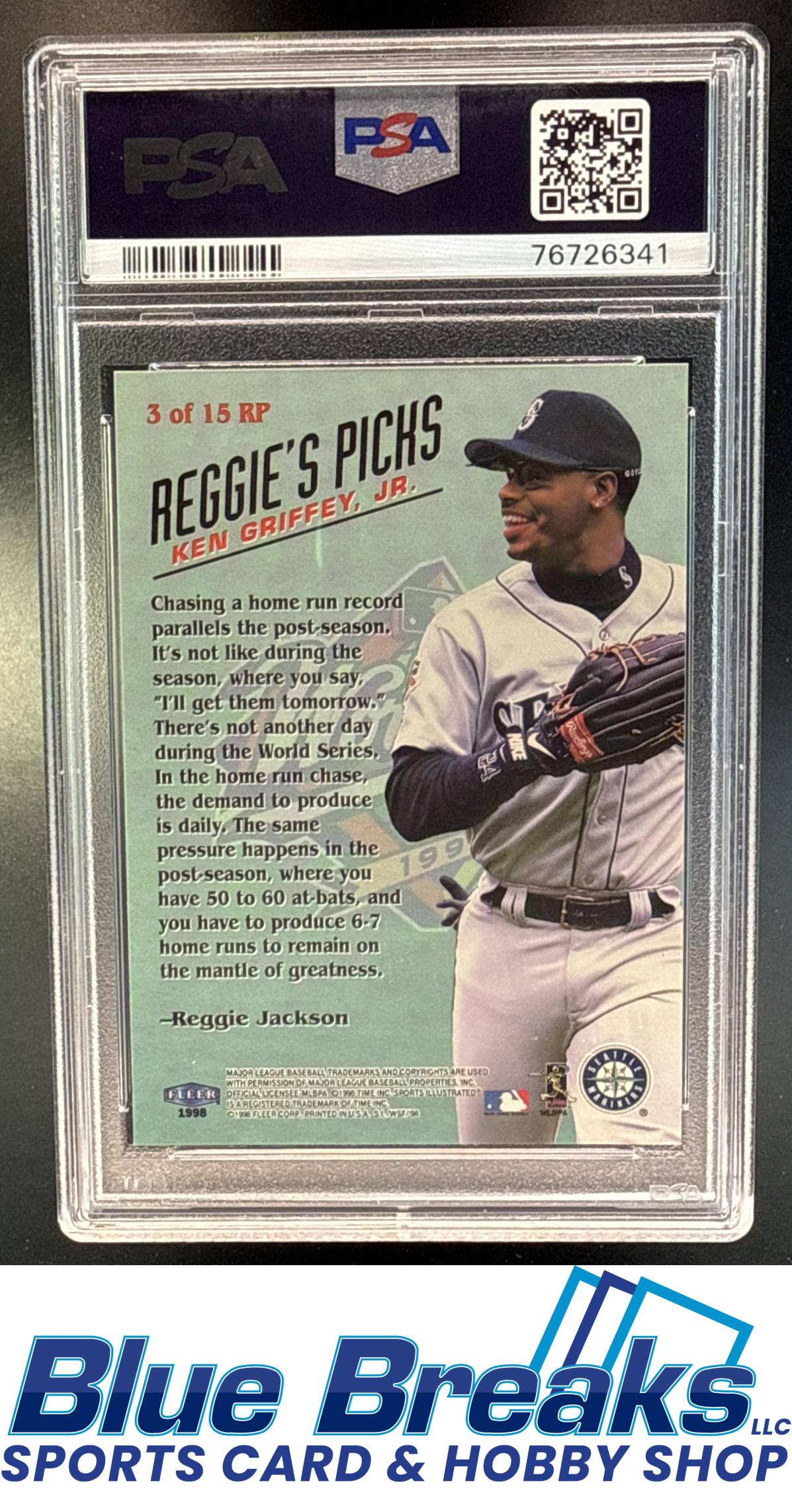 1999 Fleer Sports Illustrated Ken Griffey Jr. #3 Reggie's Picks PSA 8 Seattle Mariners