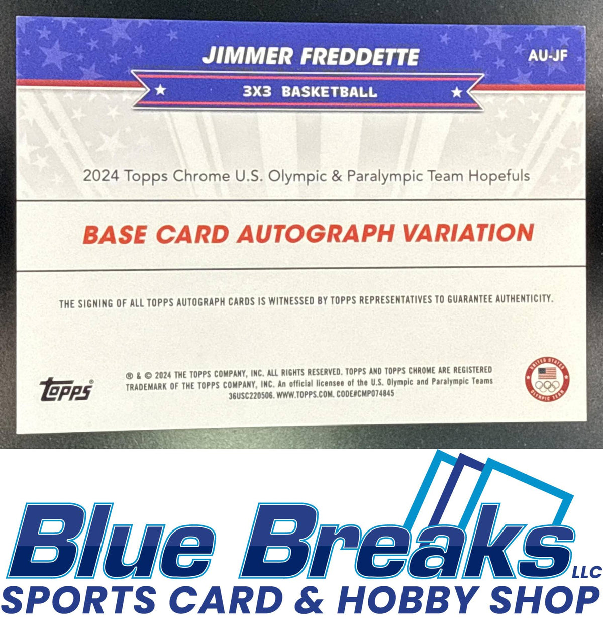 2024 Topps Chrome US Olympics Jimmer Fredette #AU-JF Auto Green Refractor 47/99 Milwaukee Bucks