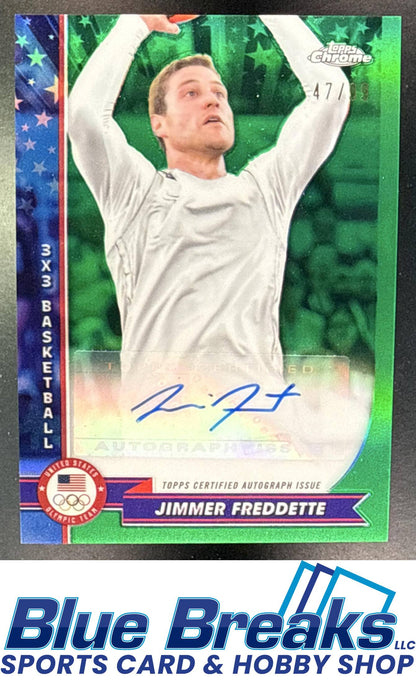 2024 Topps Chrome US Olympics Jimmer Fredette #AU-JF Auto Green Refractor 47/99 Milwaukee Bucks