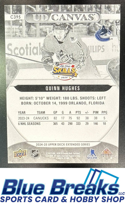 2024 Upper Deck Extended Series Quinn Hughes #C395 UD Canvas Black & White All-Star Vancouver Canucks