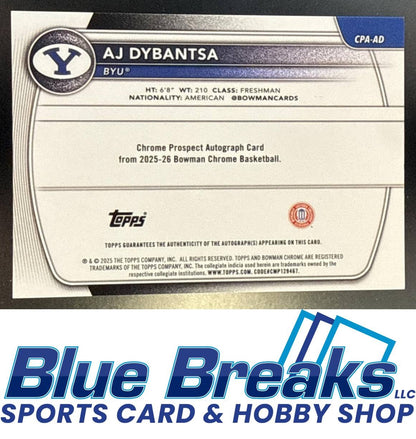 2025 Bowman AJ Dybantsa #CPA-AD Chrome Auto Purple Refractor 123/250 1st Prospect BYU Cougars