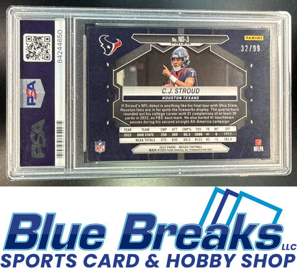 2023 Panini Mosaic C.J. Stroud #ND-3 Blue Mosaic Prizm 32/99 RC NFL Debut PSA 9 Houston Texans