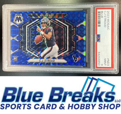 2023 Panini Mosaic C.J. Stroud #ND-3 Blue Mosaic Prizm 32/99 RC NFL Debut PSA 9 Houston Texans
