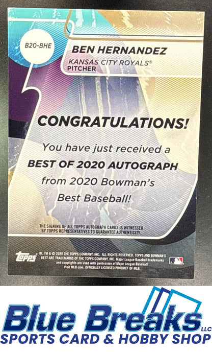 2020 Bowman's Best Ben Hernandez #B20-BHE Best of 2020 Auto Gold Refractor 24/50 Kansas City Royals