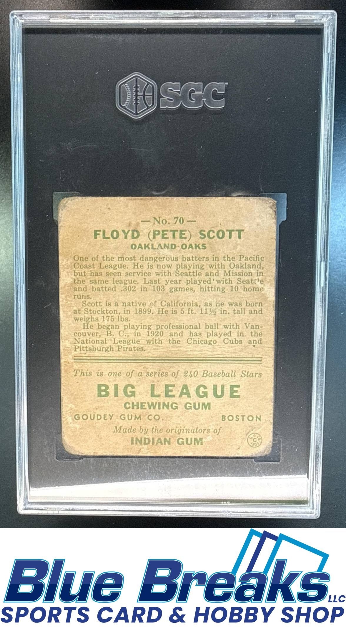 1933 Goudey R319 Floyd Pete Scott Rookie #70 RC SGC 1 Oakland Oaks