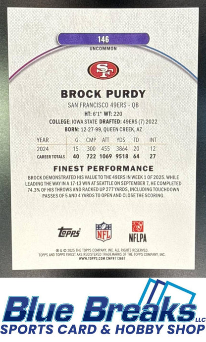 2025 Topps Finest Brock Purdy #146 Uncommon Green Geometric Refractor 20/35 San Francisco 49ers