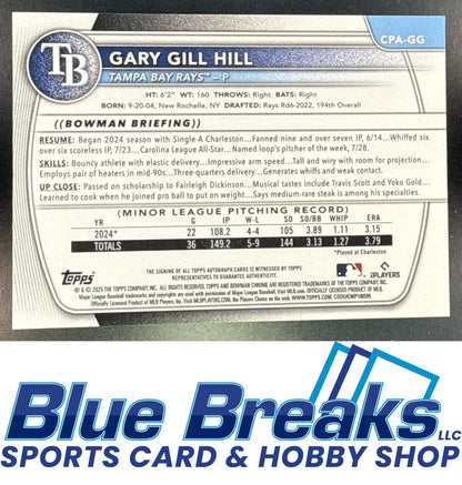 2025 Bowman Chrome Auto Gary Gill Hill [RC] #CPA-GG 1st Prospect Tampa Bay Rays