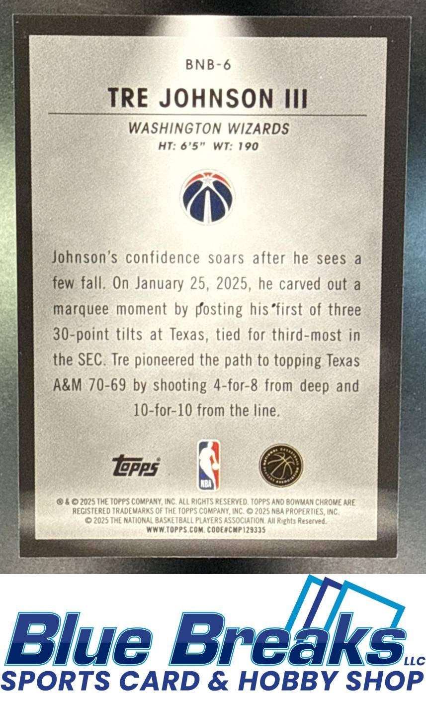 2025-26 Bowman Spotlights Tre Johnson III RC #BNB-6 SP Washington Wizards