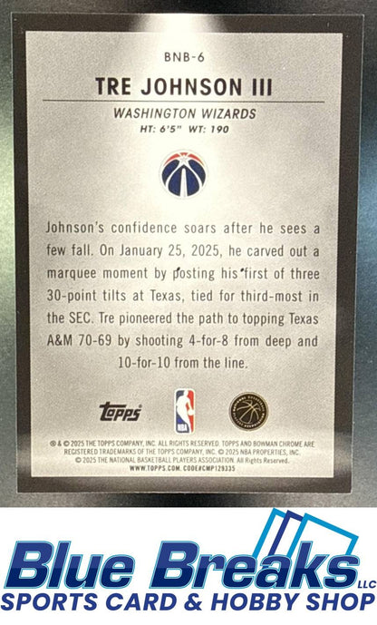 2025-26 Bowman Spotlights Tre Johnson III RC #BNB-6 SP Washington Wizards