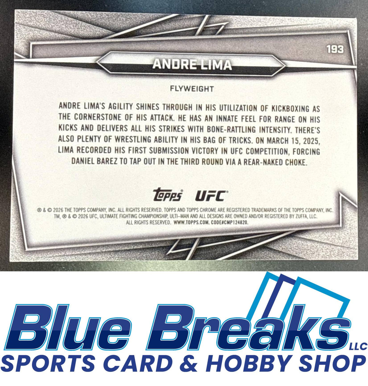2026 Topps Chrome Sapphire UFC Yellow Refractor Andre Lima 73/75 #193 RC