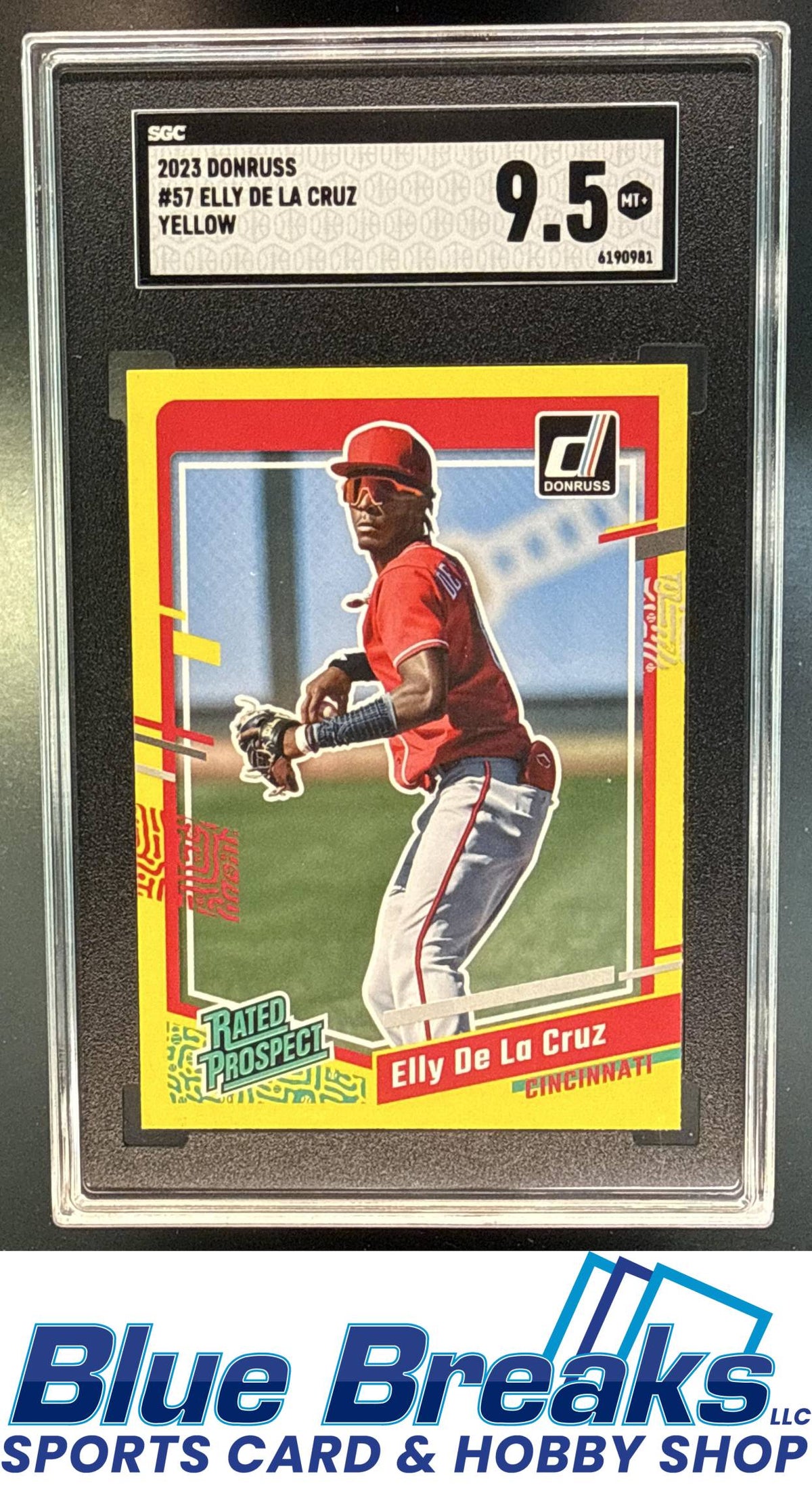 2023 Panini Donruss Elly De La Cruz #57 Yellow Rated Prospect SGC 9.5 Cincinnati Reds