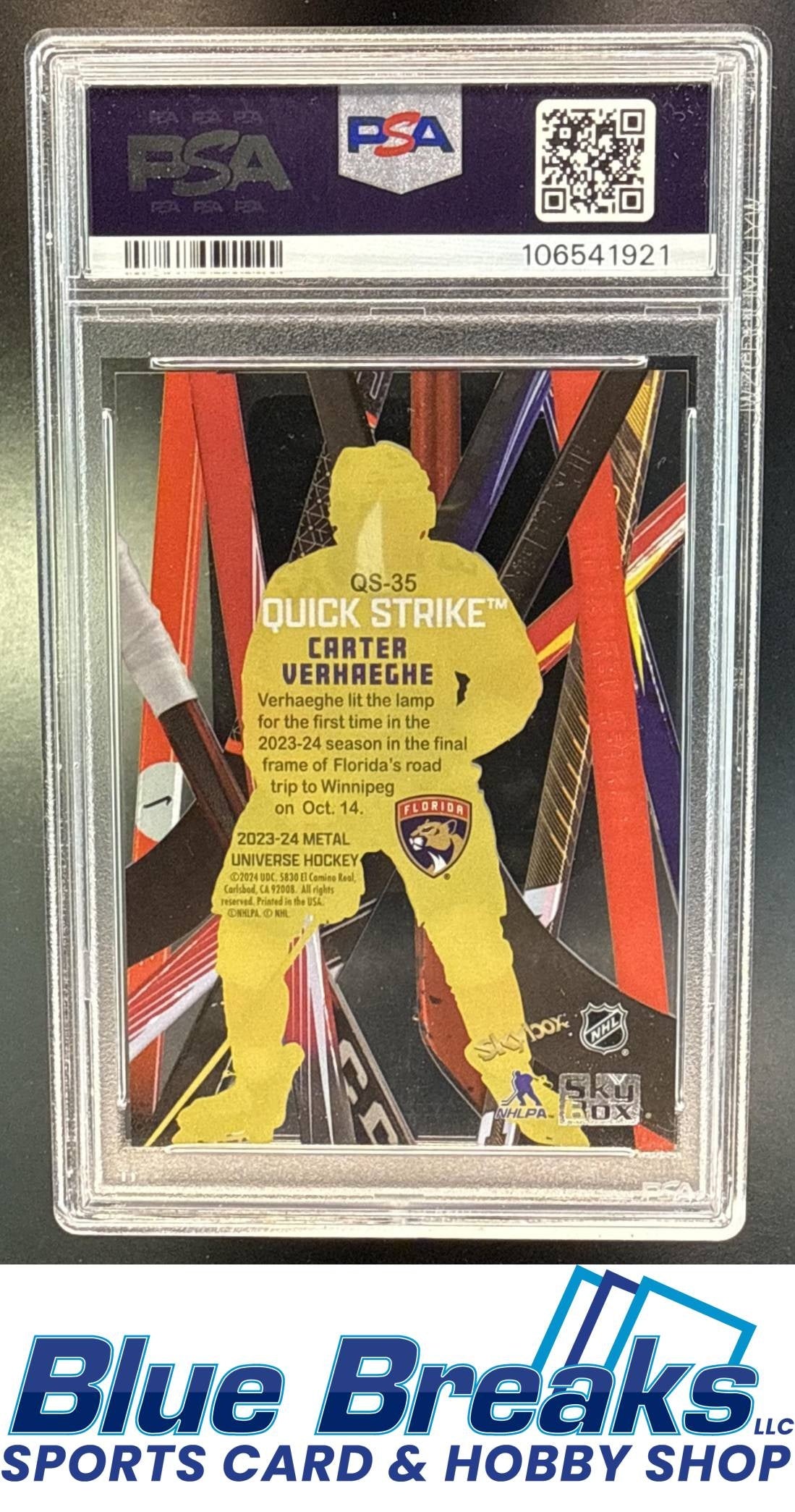 2023 Skybox Metal Universe Carter Verhaeghe #QS-35 Quick Strike PSA 8 Florida Panthers