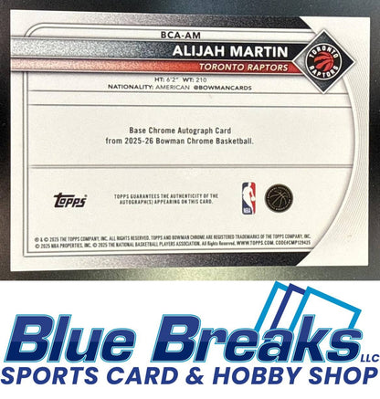 2025 Bowman Alijah Martin #BCA-AM Chrome Auto Black Geometric Refractor 03/10 RC Toronto Raptors